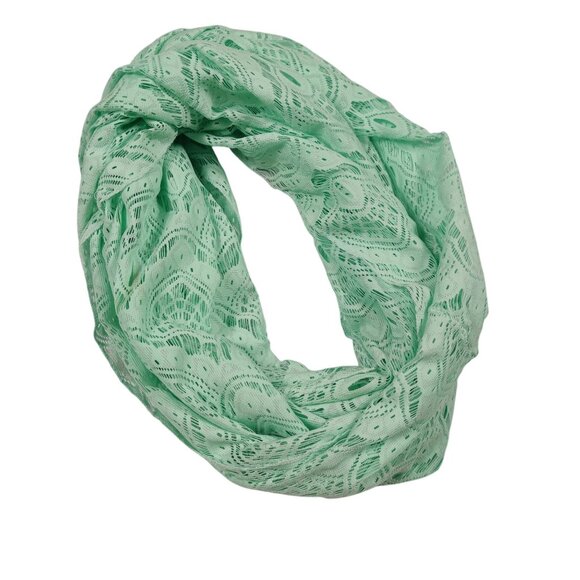 Mint Green Lace Infinity Scarf Lightweight Loop Circle Scarf Eyelet Boho Chic - Picture 3 of 10
